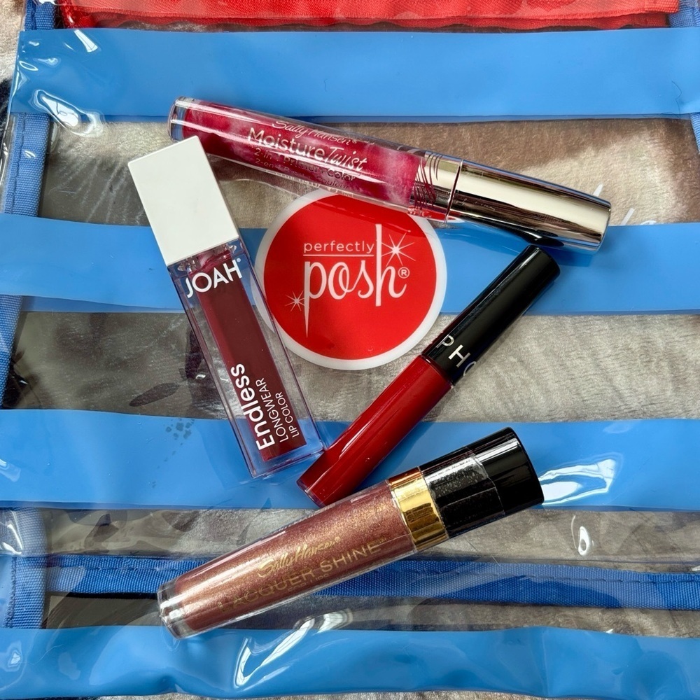 Brand New Lipstick Lip Gloss Bundle Sephora 96 RED VELVET Sally Hansen JOAH Bag - Picture 2 of 16